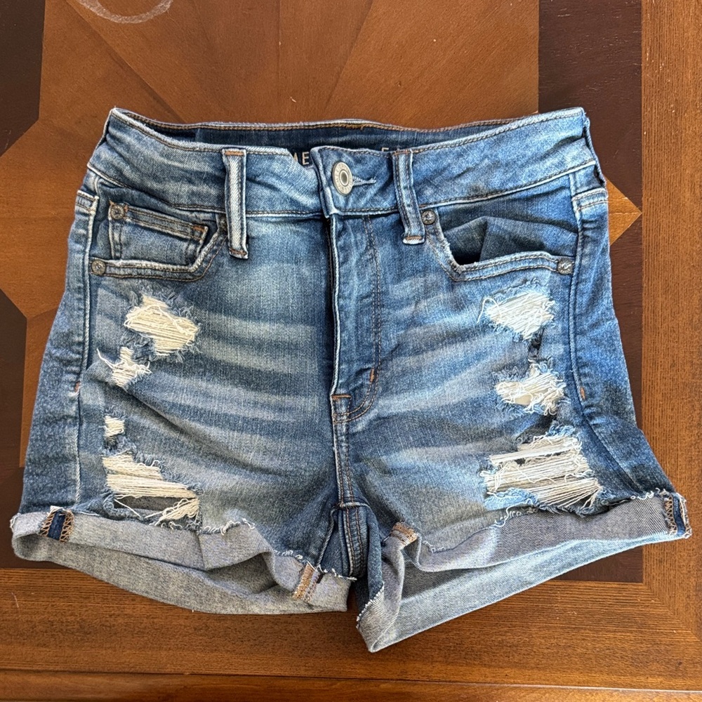 American Eagle Outfitters Blue Distressed Jean Shorts